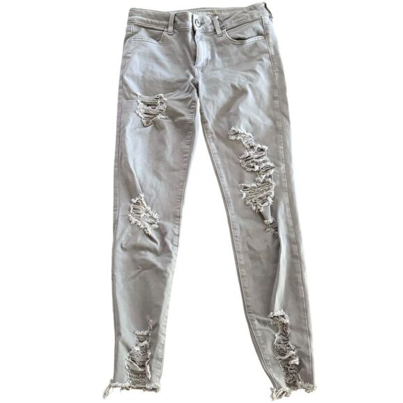 American Eagle Super Stretch X Women's Grey Distressed Jeggings Size 8 - Picture 1 of 10